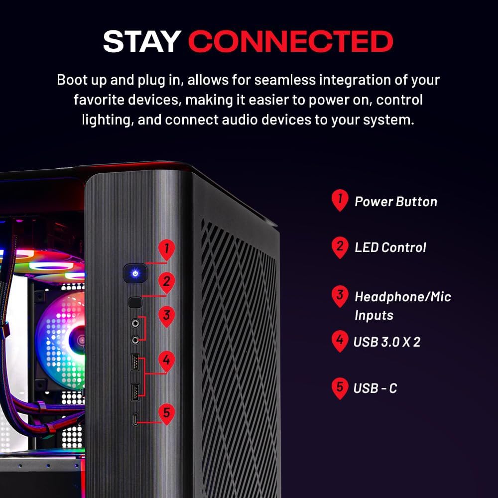 Skytech King 95 Gaming PC Desktop, Ryzen 7 7700X 4.5 GHz (5.4GHz Turbo Boost), NVIDIA RTX 4070 Ti Super 16GB GDDR6X, 1TB Gen4 SSD, 32GB DDR5 RAM 5600 RGB, 750W Gold PSU, ARGB AIO, Wi-Fi, Win 11 Home