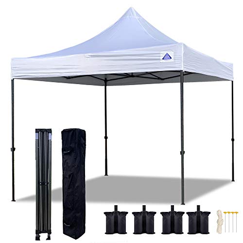 DELTA 10'x10' Pop Up Party Tent Commercial Instant Party Wedding Canopy Shelter Ez + Wheel Bag + 4 Weight Bags -10'x10' D Model White