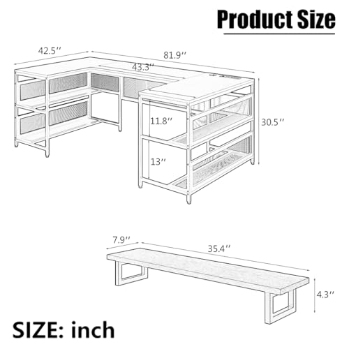 Computer Desk U Shaped 82" with LED Lights and Power Outlets, Reversible Gaming Desk with Monitor Stand, Corner Gaming Desk for Home Office Workstation, Printer Storage Shelves, Two Person Desk,Black