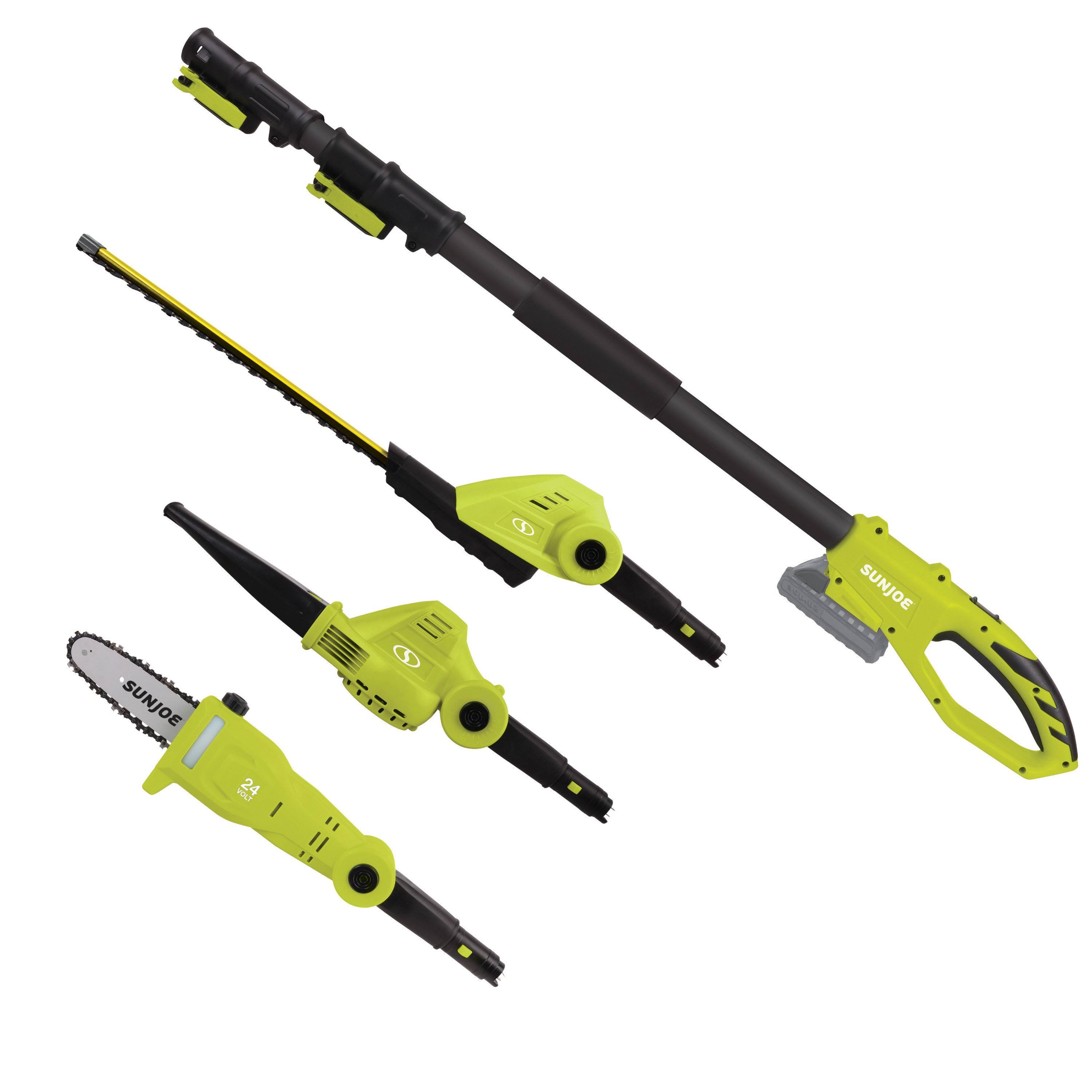 Sun Joe Cordless Lawn Care System with Hedge Trimmer Pole Saw and Leaf Blower, Green