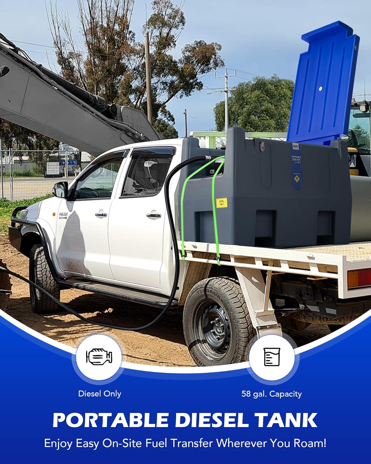 Orion Motor Tech 58 gallon Diesel Tank, 10.6 gpm Portable Fuel Tank with 12V DC Electric Transfer Pump, Diesel Fuel Tank with Auto Nozzle 13.1ft Hose, Diesel Transfer Tank for Easy Fuel Transportation