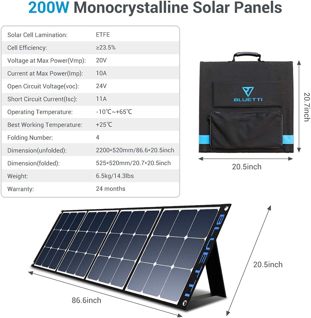 BLUETTI AC200P Portable Power Station with Solar Panel Included 2000W Solar Generator Kit with 3pcs 200W Foldable Solar Panel, 6 120V AC Outlet Lithium Battery Backup for Home Use Outdoor Camping Van