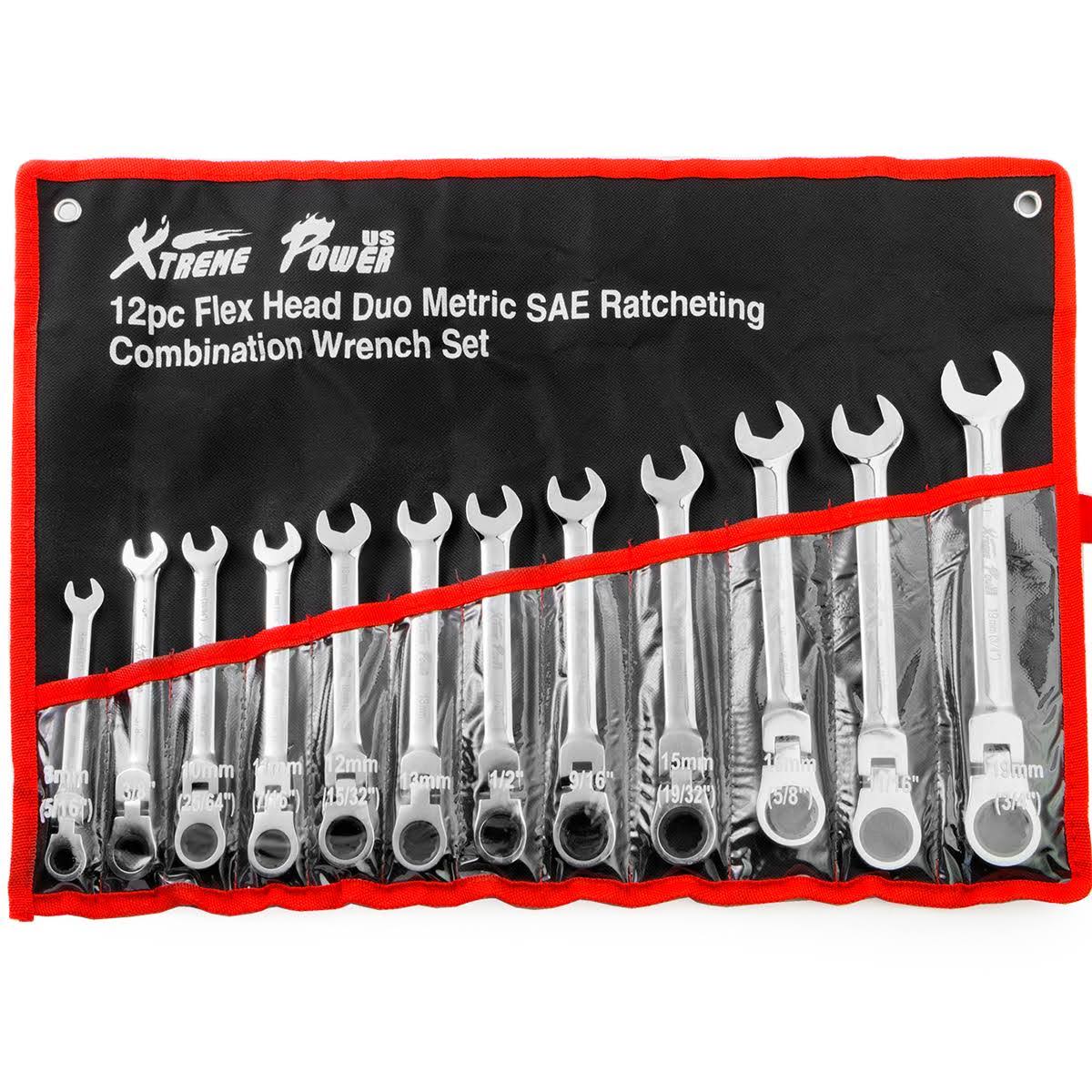 12pcs Flex-Head Combination Wrench Ratcheting Duo Metric SAE Set