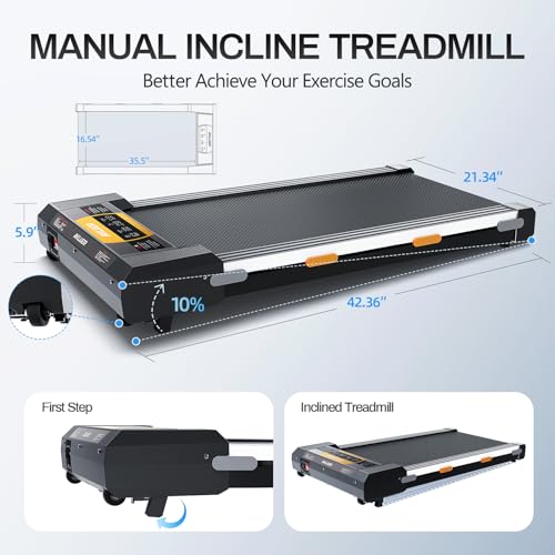 Walking Pad Treadmill with Incline Under Desk Treadmill, 2 in 1 Portable Compact Treadmill for Home with Remote Control, LCD Display, Small Walking Jogging Machine