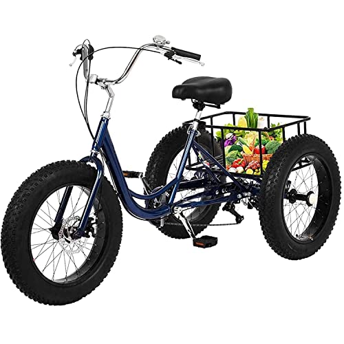 Adult Tricycles 7 Speed, Adult Trikes 20 inch 3 Wheel Bikes, Three-Wheeled Bicycles Cruise Trike with Shopping Basket for Seniors, Women, Men