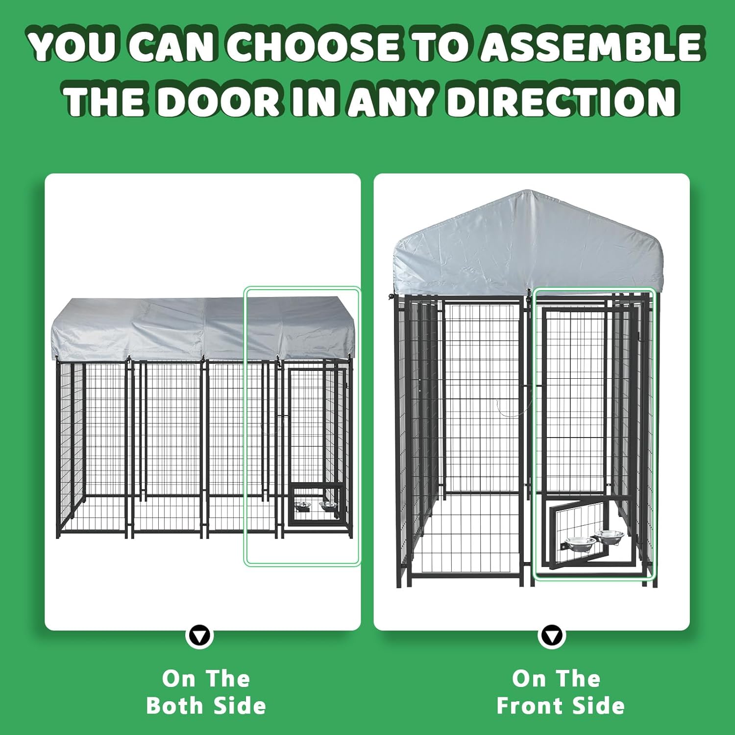 LEMBERI 8x4x6 FT Outdoor Dog Kennel for Large Dogs, Heavy Duty Welded Wire Steel Dog Playpen Fence with Secure Lock, Pet Pen with UV-Resistant Waterproof Roof Cover for Outside