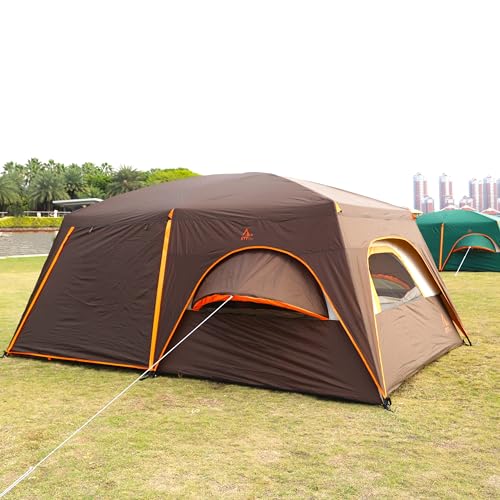 KTT Extra Large Tent 10-12-14 Person(Style-B),Family Cabin Tents,2 Rooms,3 Doors and 3 Windows with Mesh,Straight Wall,Waterproof,Double Layer,Big Tent for Outdoor,Picnic,Camping,Family Gathering