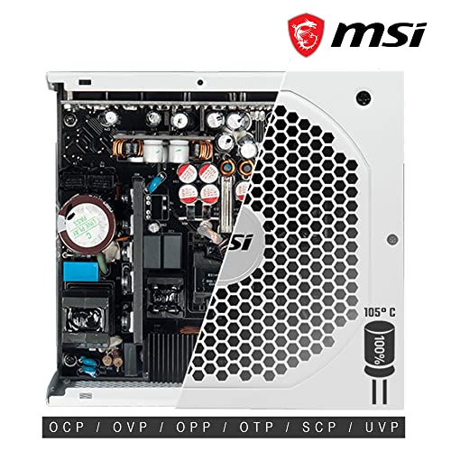 MSI MAG 850GL PCIE 5 White Gaming Power Supply - Full Modular - 80 Plus Gold Certified 850W - Compact Size - ATX PSU