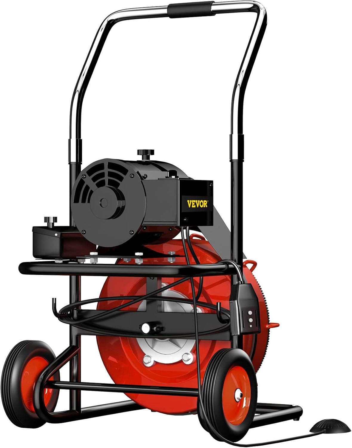 VEVOR 75 Ft x 3/8 Inch Cleaner 370W Open Drain Cleaning Machine for 1 to 4 inch Pipe, Red