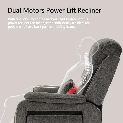 Power Lift Chair Lay Flat Recliner Infinite Position Electric Dual Motor Stand Up Lift Chair with Massage and Heat for Adults,Heavy Duty Recliners with 2 Remote Controls and Two Cup Holders