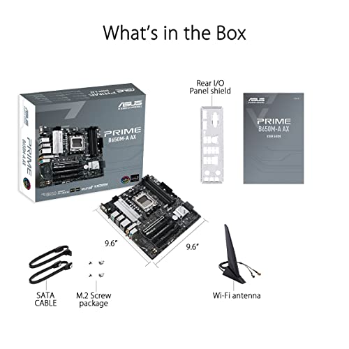 ASUS Prime B650M-A AX AMD B650(Ryzen 7000) Micro-ATX Motherboard(DDR5,PCIe 5.0 M.2,2.5Gb LAN,Wi-Fi 6, DP,USB 3.2 Gen 2 Ports,Front USB 3.2 Gen 1 Type-C®, BIOS Flashback™, CEC Tier II Ready) (Renewed)