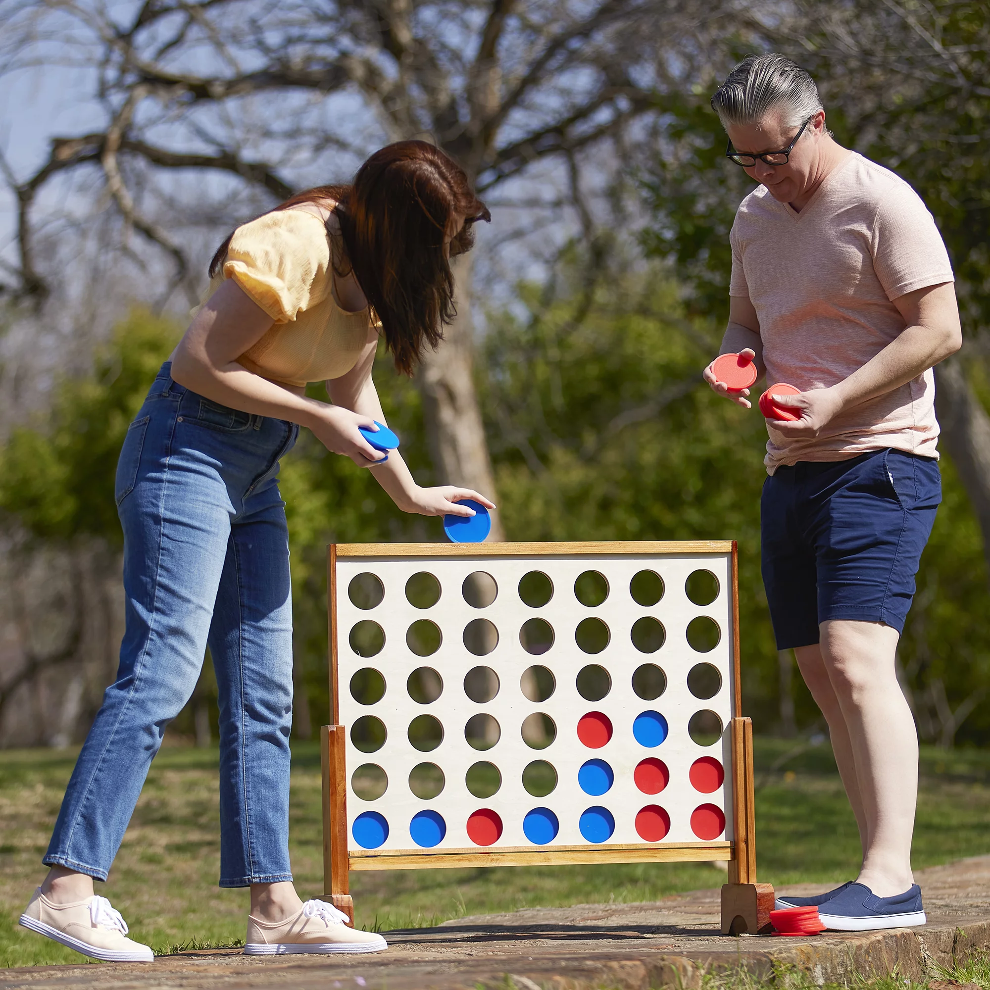 YardGames Giant Tumbling Timbers Stacking & Giant 4 in a Row Game Bundle