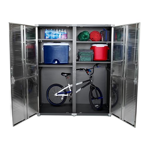 Seville Classics UltraHD Solid Steel Lockable Metal Storage Cabinet Locker Organizer, w/Adjustable Shelves for Garage, Warehouse, Office, Classroom, Granite, 48" W x 24" D x 72" H