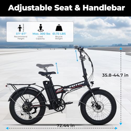 Totem Fat Tire Folding Electric Bike for Adults 20"X4" Foldable Ebike Hammer with 48V 10.4Ah Removable Battery,500W Brushless Motor,20MPH Max Speed,7-Speed Gears,5 Pedal Assist Levels