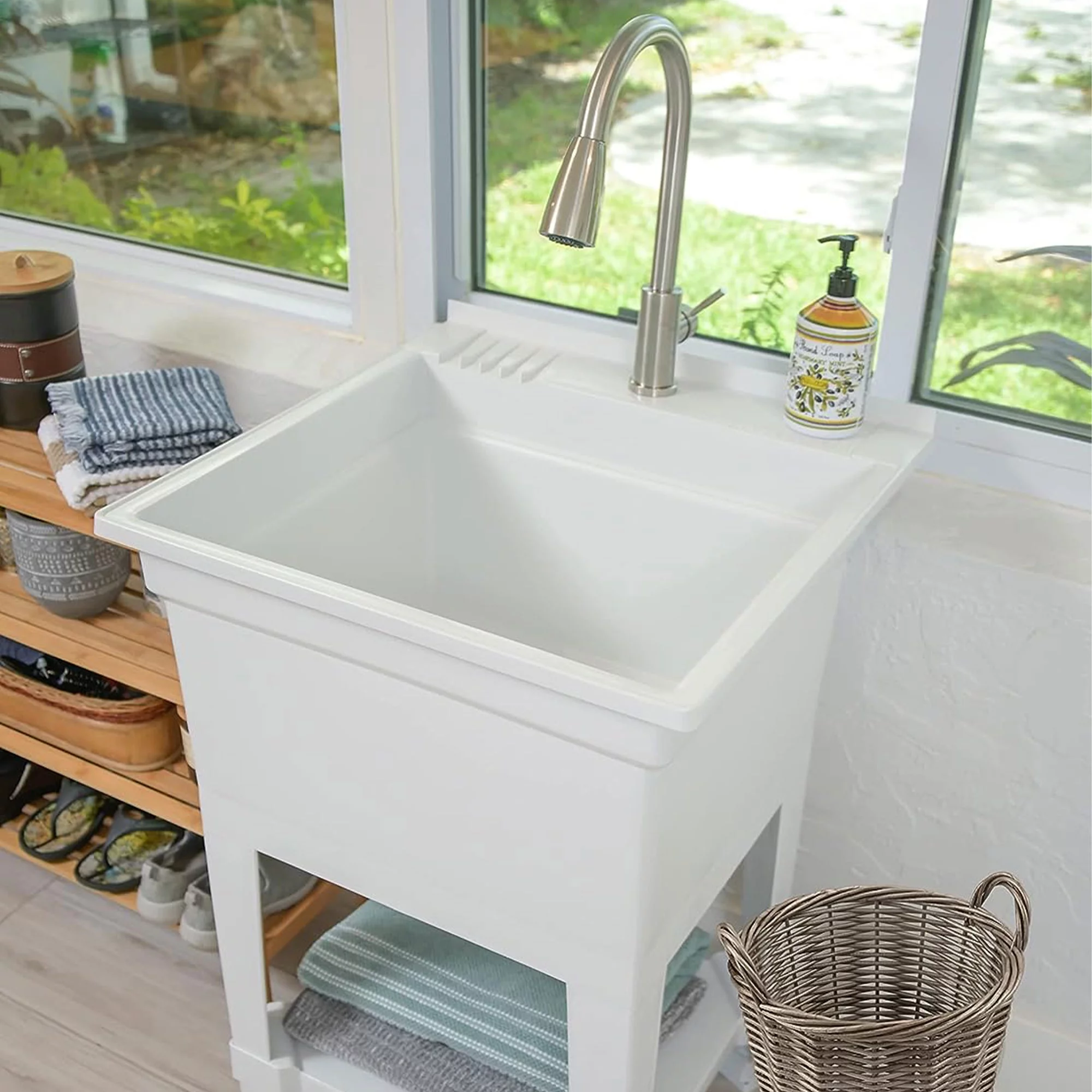 UTILITYSINKS Plastic 24" Freestanding Compact Workshop Utility Sink, White