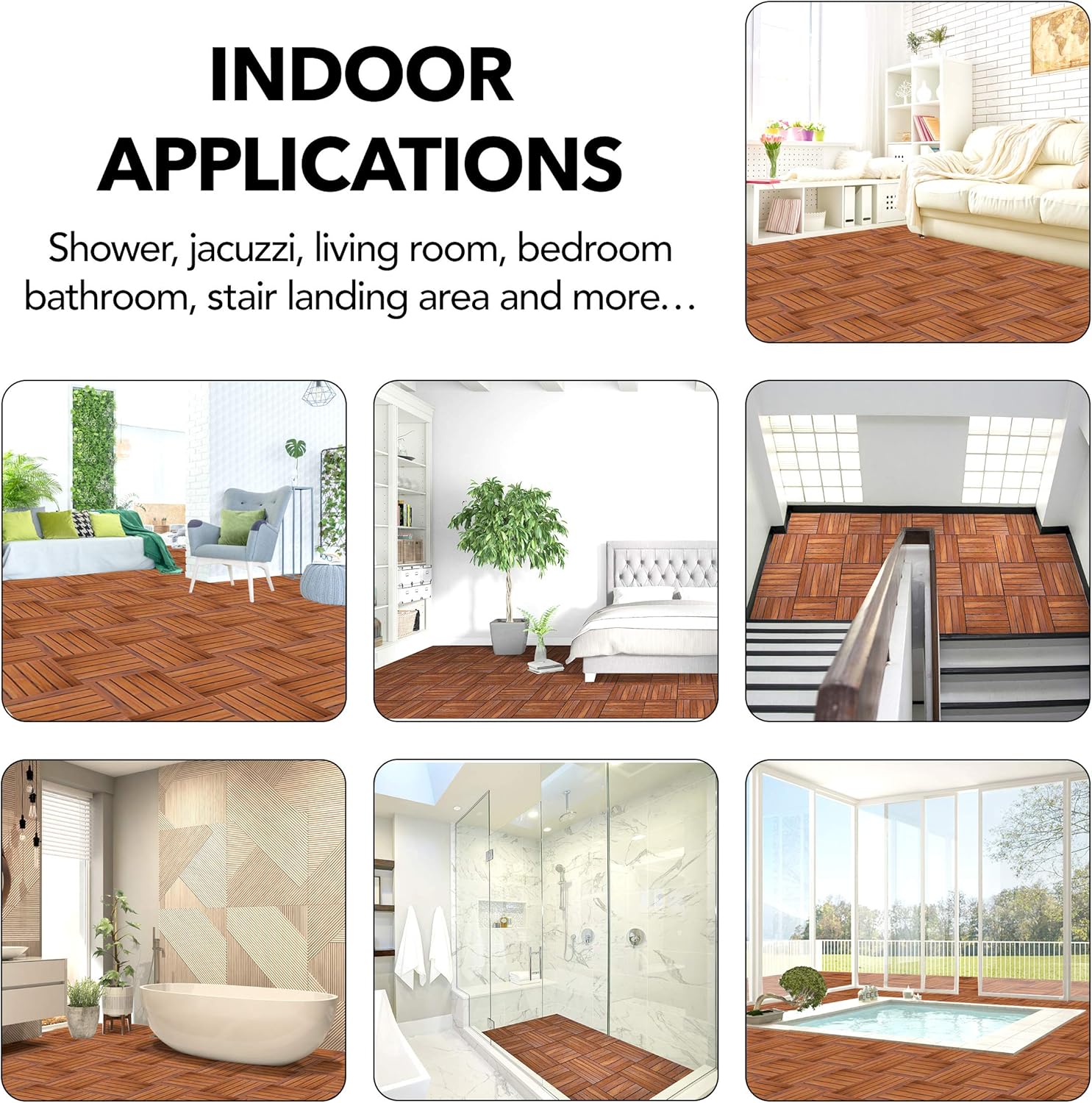 Acacia Wood Outdoor Flooring Interlocking Deck Tiles Patio Flooring Outdoor Waterproof UV Protected All Weather Tile for Composite Decking Dance Floor for Outdoor Party Balcony 10pcs 12&rdquo; x 12&rdquo;