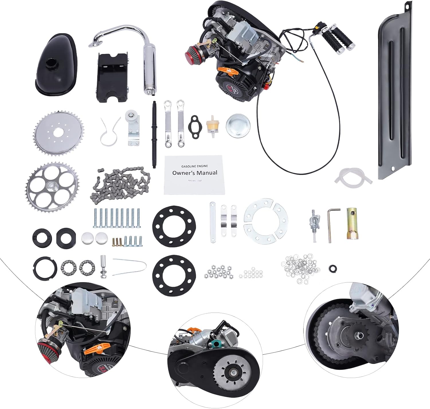 TFCFL 100cc 4-Stroke Bicycle Gasoline Engine Kit Single Cylinder Gas Petrol Bike Engine Motor Kit Air-Cooled Motor Chain Drive Bike Bicycle Scooter DIY Conversion Kit