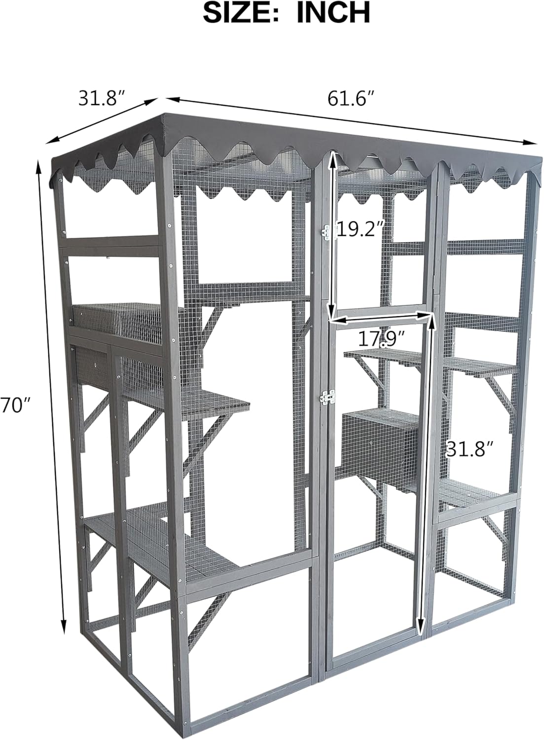 Large Indoor Cat Enclosure, Wooden Large Cat Villa, Indoor/Outdoor Cat Enclosure with Wheels, Multi-Feature Enclosed Cat Houses for Indoor Cats Ventilation Glass Doors, 38" X 32" X 24"