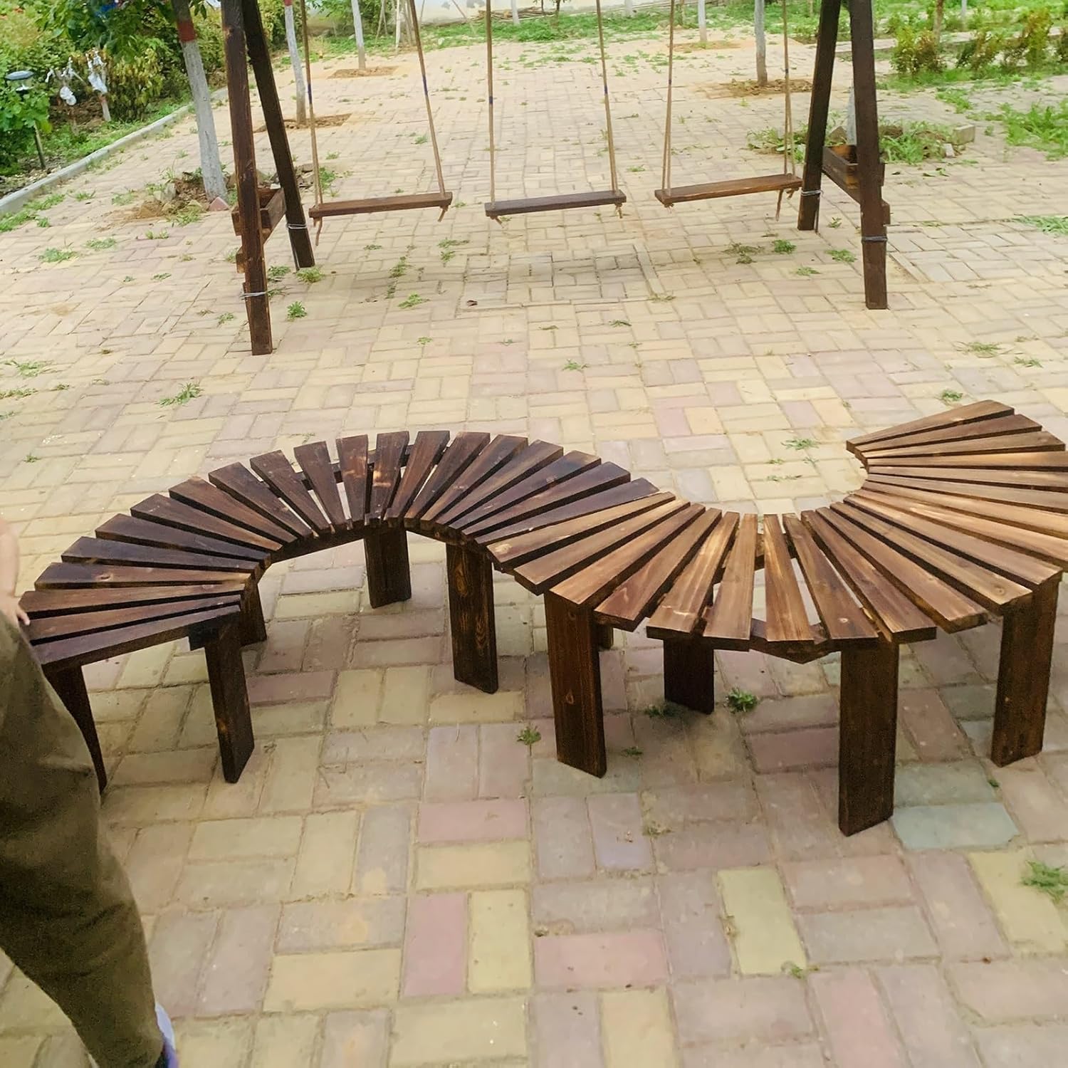Outdoor Half Round Bench, Solid Wood Curved Benches, Semi Circle Wrap Around Tree Seating, Garden/Patio/Park/Lawn Natural Furniture Seat