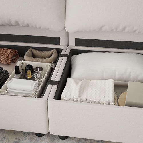 Modular Sectional Sofa, 8 Seat Sectional Couches for Living Room, U Shaped Sectional Sofa with Storage, Comfy modular Sectional Sleeper Sofa with Chaise, Convertible Modular Couches(Light Grey)