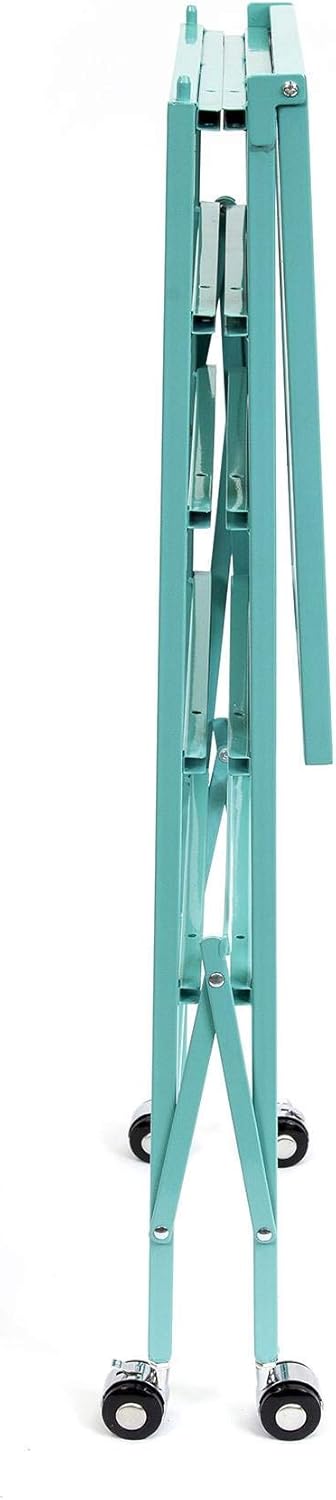 Origami Wheeled Folding Steel 5 Drawer Storage Kitchen Cart Wood Top, Turquoise