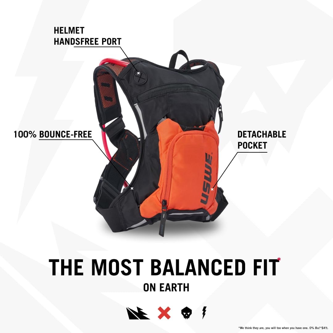 USWE Moto Hydro 3L Hydration Pack with 2.0L/ 70oz Water Bladder, a High End, Bounce Free Backpack for Enduro and Off-Road Motorcycle, Black Grey