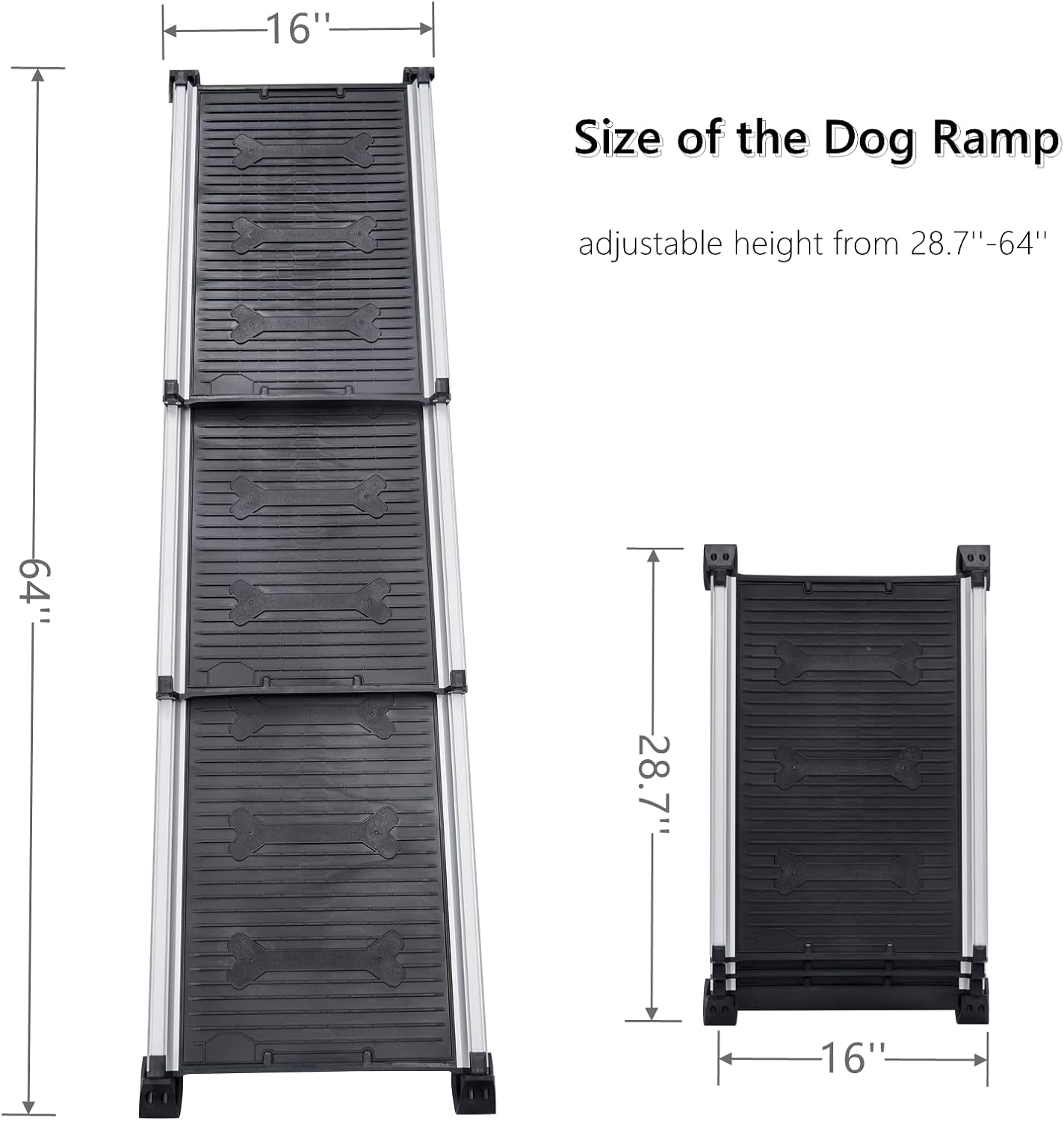 Dog Ramp, 64"x16" Lightweight Pet Ramp, Collapsed Portable Car Ramps for Small, Medium, Large Dogs, Holds up to 185lbs, Available for Bed, Car, Truck, SUV, Anti-Resistant with Rubber Feet