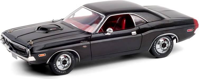 1970 Dodge Challenger R/T 440 Six Pack Black with Red Interior and Deluxe Wheel Covers 1/18 Diecast Model Car by Greenlight
