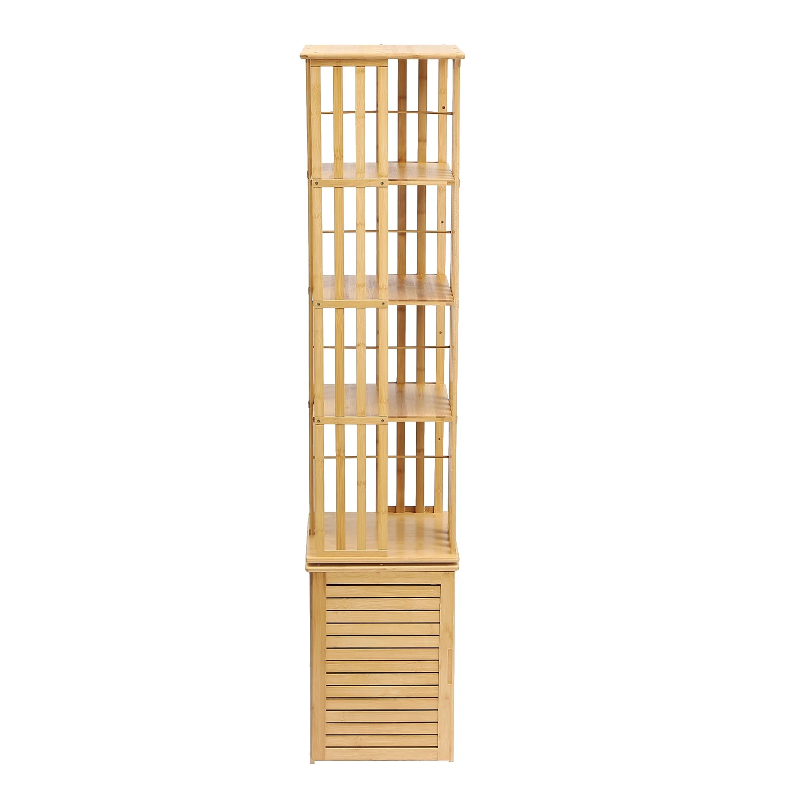 ZhdnBhnos 6 Tier 360° Rotating Corner Bookshelf Floor Standing Revolving Bookcase Bamboo Storage Rack Narrow Book Shelf Organizer for Bedroom, Living Room, Study Room