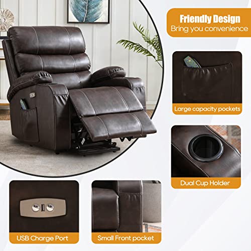 Lift Chair, Lift Chairs Recliners for Elderly, Power Lift Chair with Massage and Heat, Power Lift Chair with USB Port, 2 Cup Holders, 4 Pockets, PU Leather