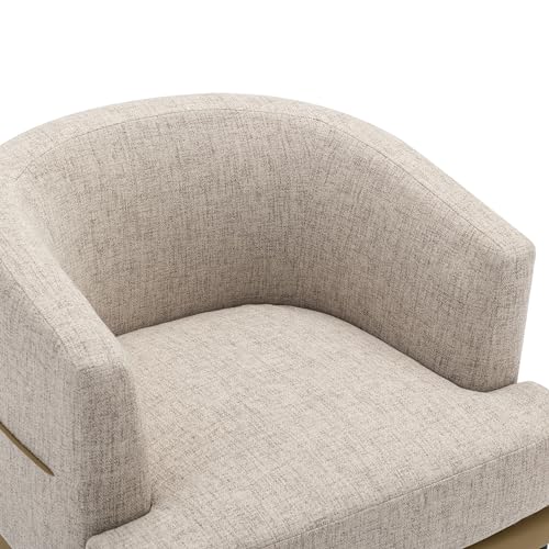 Modern 2 Tone Accent Barrel Chair with Linen and PU, Thick Cushion, Metal Legs, Upholstered Arm Chair for Living Room Reading Room Bedroom (Mustard Green)