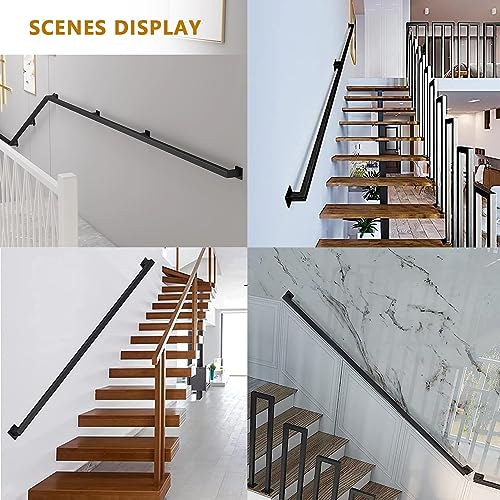 6ft Black Iron Railing Handrails Indoor Stairs, Staircase Handrails Wall Mount, Metal Industrial Pipe Modern Stair Railing 500lbs Load Capacity Auxiliary, for Indoor Outdoor Deck Loft Porch Non-Slip