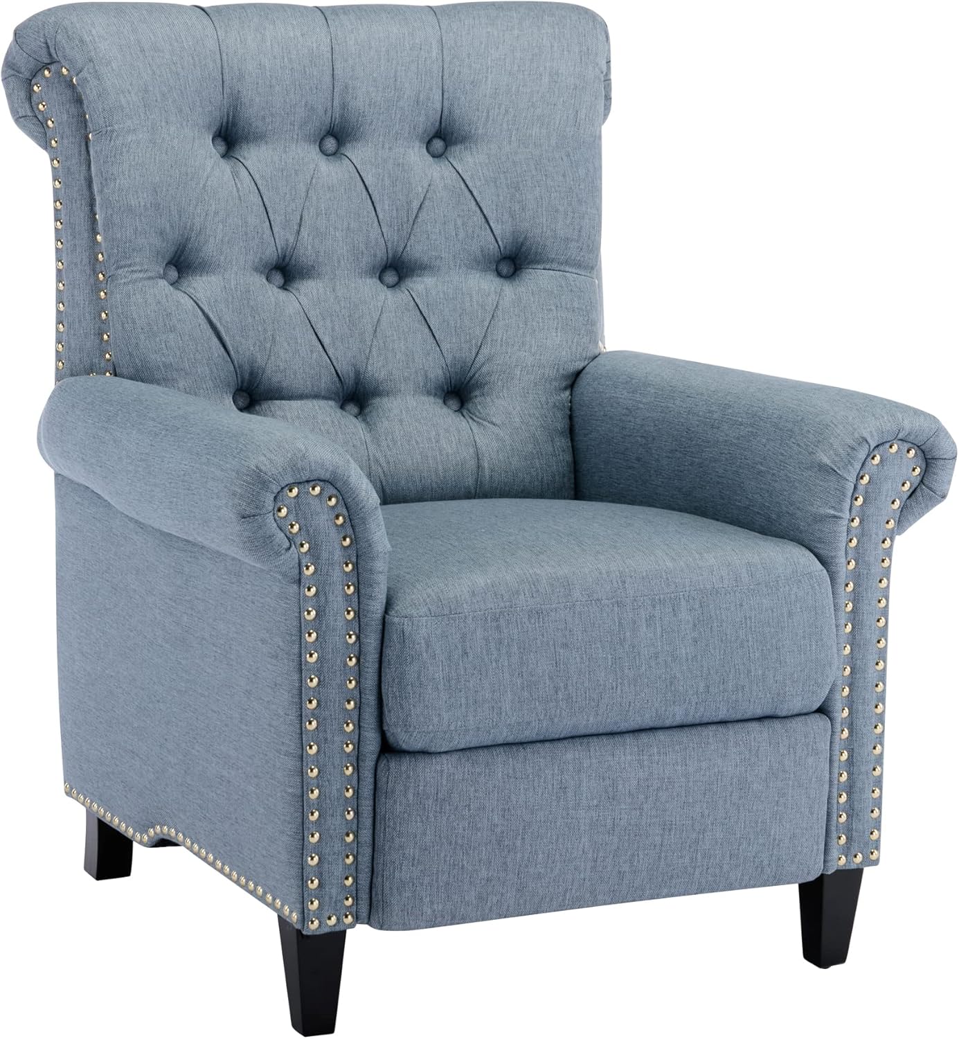 Pushback Recliner Chair, Linen Tufted Armchair Push Back Recliner with Rivet Roll Armrest, Single Sofa Accent Chair for Living Room and Bedroom