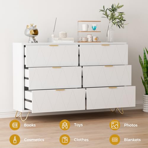 White Dresser for Bedroom, Wood Tall 4 Drawers Dresser with Metal Handles and Legs, Modern Dressers & Chest of Drawers with with Anti-Tipping for Bedroom, Living Room, Hallway, Entryway