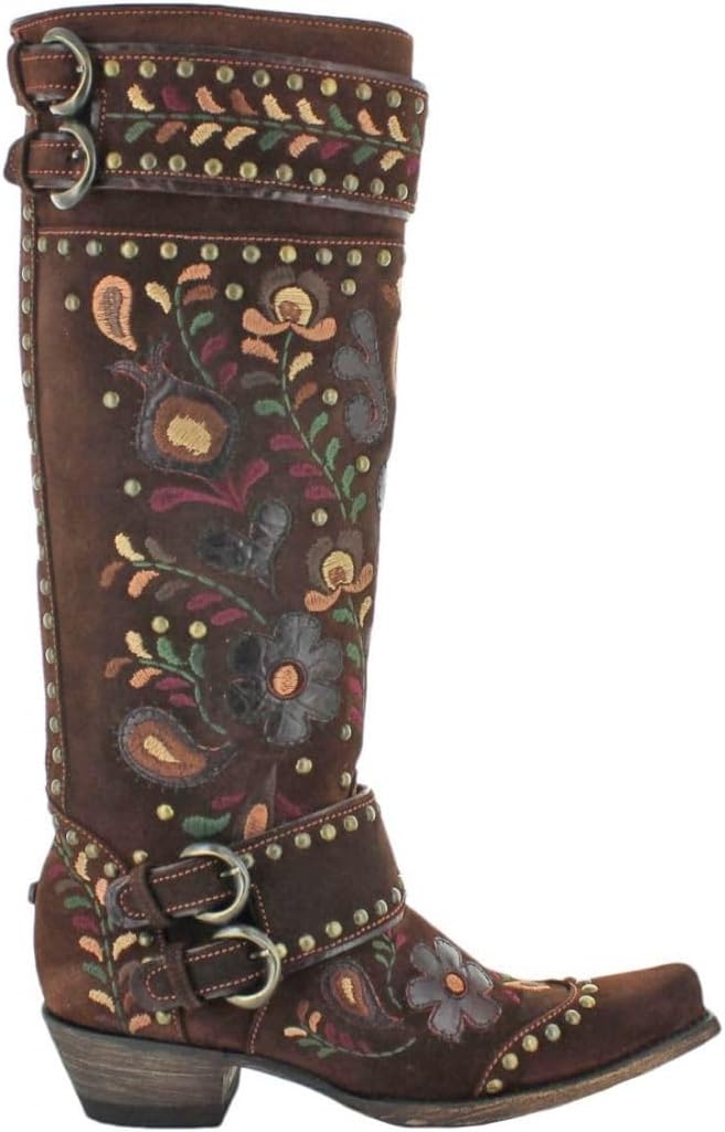 Old Gringo Double D Ranch Travelers and Traders Floral Embroidered Boots Size 7, Brown