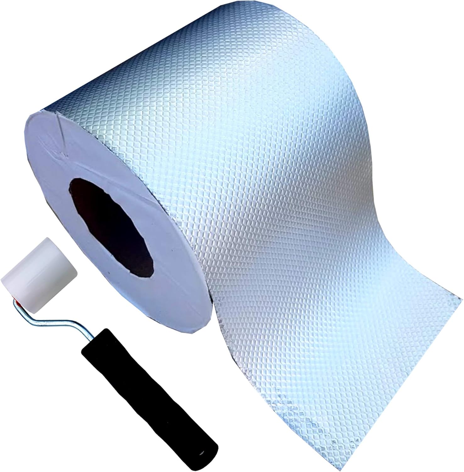 Rexoseal Reinforced Aluminum Backing All-Weather Waterproofing Repair Tape - UV and High-Temperature Resistant Tape - Includes Free Hand Roller - Silver, 6" x 50'