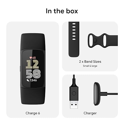 Fitbit Charge 6 Fitness Tracker with Google apps, Heart Rate on Exercise Equipment, 6-Months Premium Membership Included, GPS, Health Tools and More, Gold/Coral, One Size (S & L Bands Included)