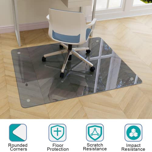 Easly 46" x 55" Chair Mat for Carpet - Office Chair Mat - Tempered Glass Floor Mat for Home/Office/Carpet Clear Computer Floor Mat - with 4 Anti-Slip Pads