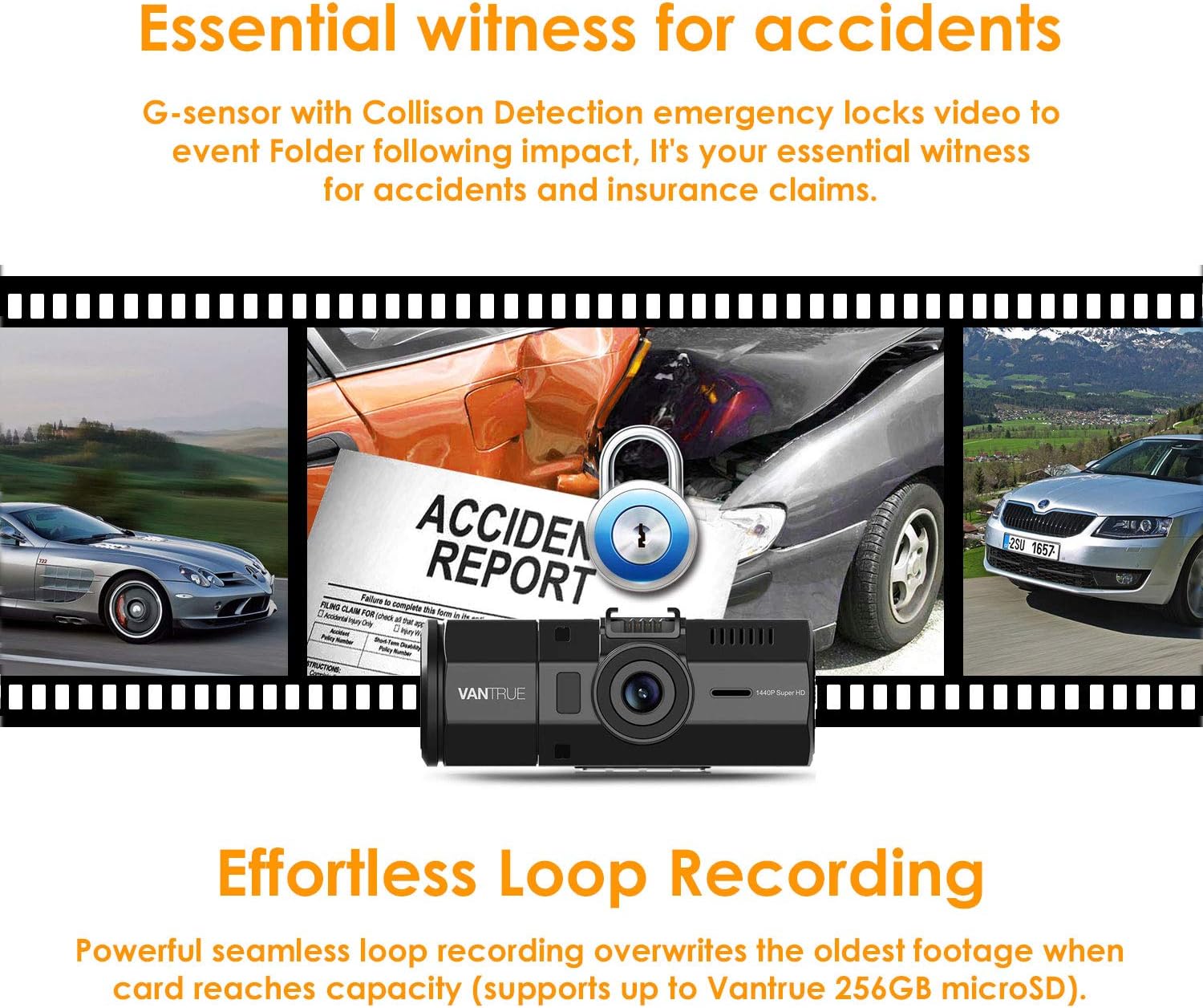 Vantrue N2 Pro Uber Dual 1080P Dash Cam, 2.5K 1440P Front Dash Cam, Front and Inside Loop Dash Camera with Infrared Night Vision, 24hr Motion Detection Parking Mode, Accident Record, Support 256GB max