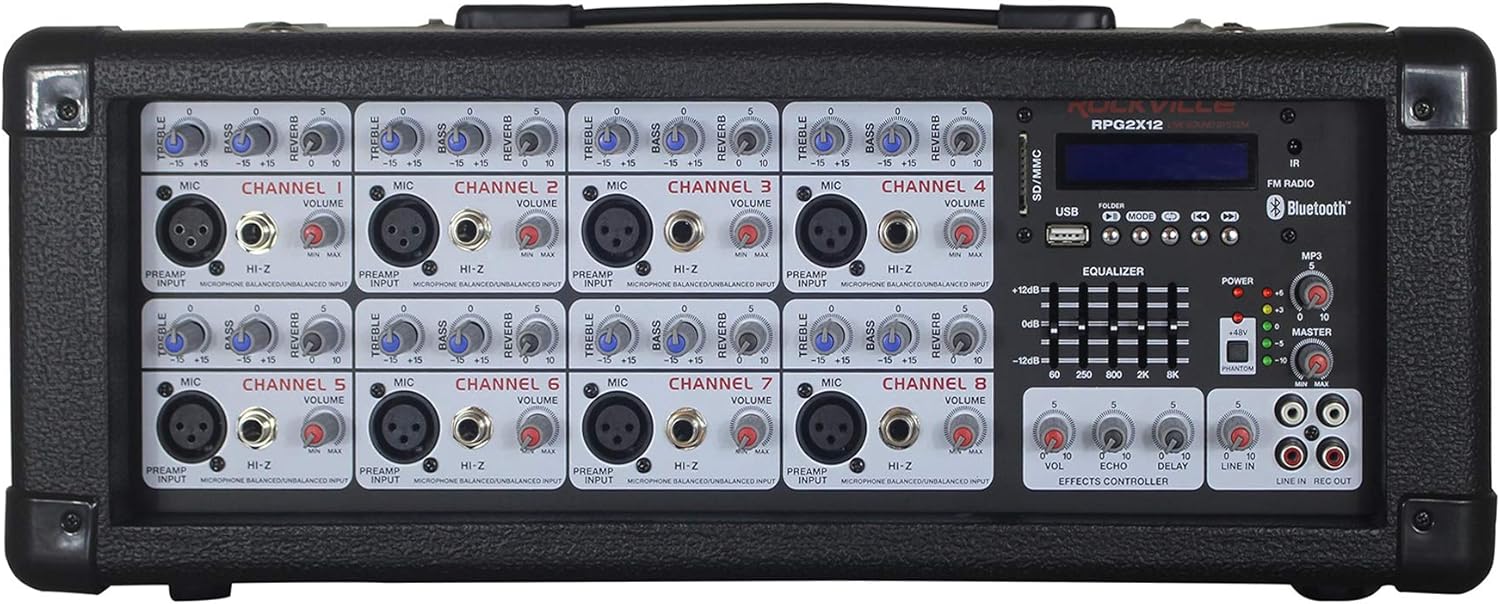 Rockville RPG2X12 Package PA System Mixer/Amp+12" Speakers+Stands+Mics+Bluetooth, 12'