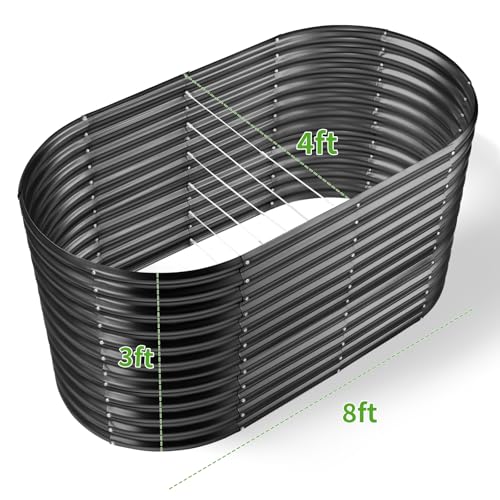 Land Guard 8x4x3ft Oval Galvanized Raised Garden Beds, Large-Capacity Metal Planter Box Outdoor, Durable Deep Raised Garden Bed 3ft Tall, Raised Beds for Gardening Vegetables, Cream Yellow