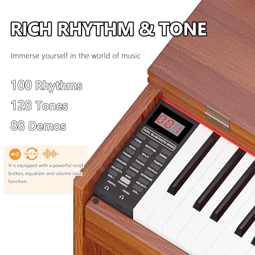 88 Key Fully Weighted Digital Piano Keyboard, 88 Keys Hammer Action Electric Pianos, Wooden Classic Upright Electronic Piano for Beginner, Professional, Midi Compatible, Triple Pedal (Black)