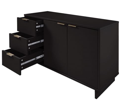 Manhattan Comfort Granville 55-Inch Modern Sideboard Buffet Cabinet with Storage for Dining and Living Room Use, 3 Full Extension Soft Close Drawers and Concealed Shelves, Sage Green