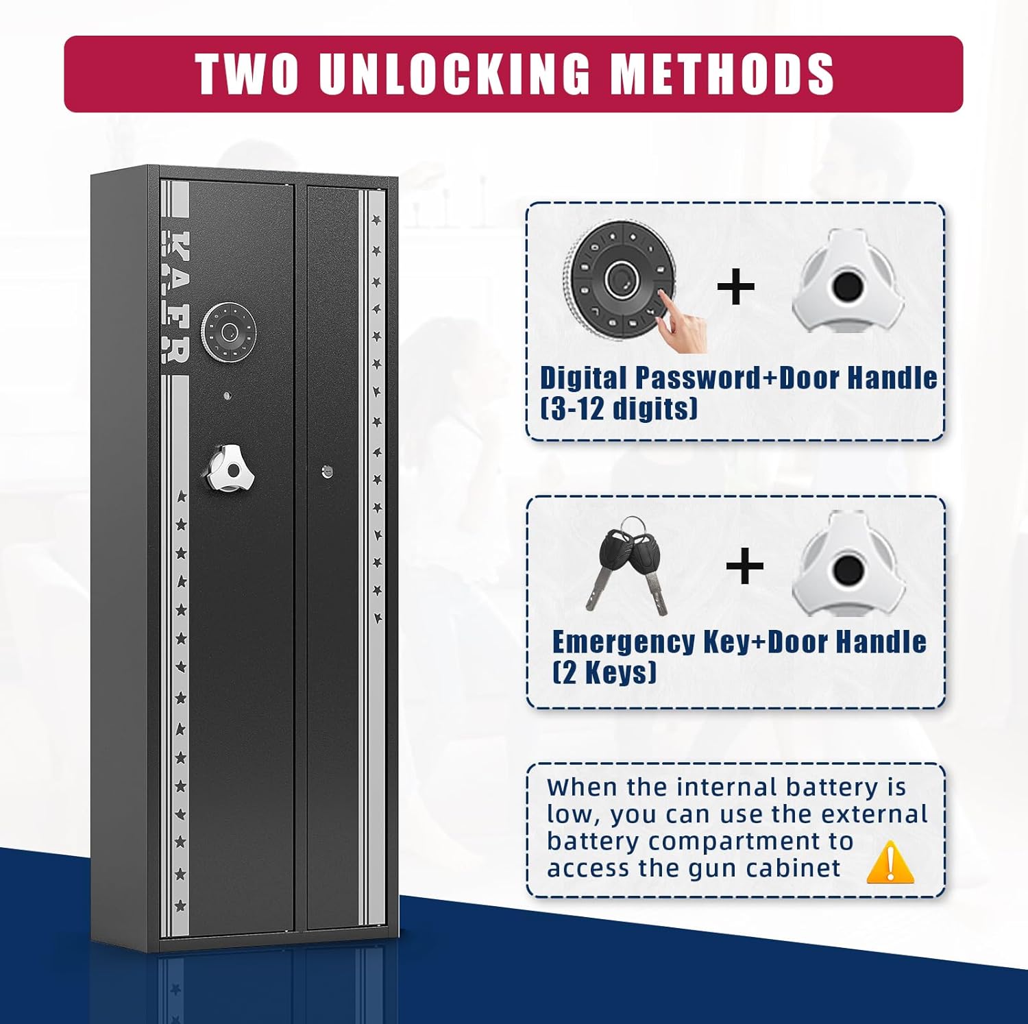 KAER 4-5 Gun Safe, Gun Safe for Rifles and Pistols, Large Gun Safes for Home and Shotgun, Gun Cabinet for Home, Gun Safes & Cabinets, Quick Access Gun Safe, Gun Safe with Removable Shelf and Gun Rack