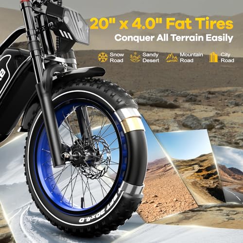 Electric Bike for Adults, 2000W/3000W Peak Single/Double Motor with 48V/52V 25AH/30AH Battery, 20"x4.0" Fat Tires 35MPH/37MPH Ebike, Dual Hydraulic Disc Brake Full Suspension Electric Bicycle