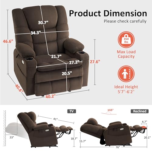MCombo Large Triple Motor Power Lift Recliner Chair with Massage and Dual Heating, Adjustable Headrest for Tall Elderly People, Fabric 7634 (Grey, Large)