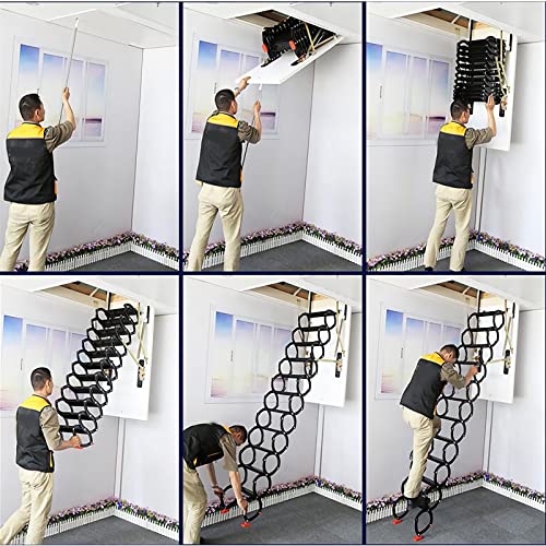 TECHTONGDA Attic Ceiling Pull Down Ladder Extension Folding Stairs Retractable Attic Folding Ladder with 28 x 35 Inch Opening Size and 9.8 feet Height for Ceiling