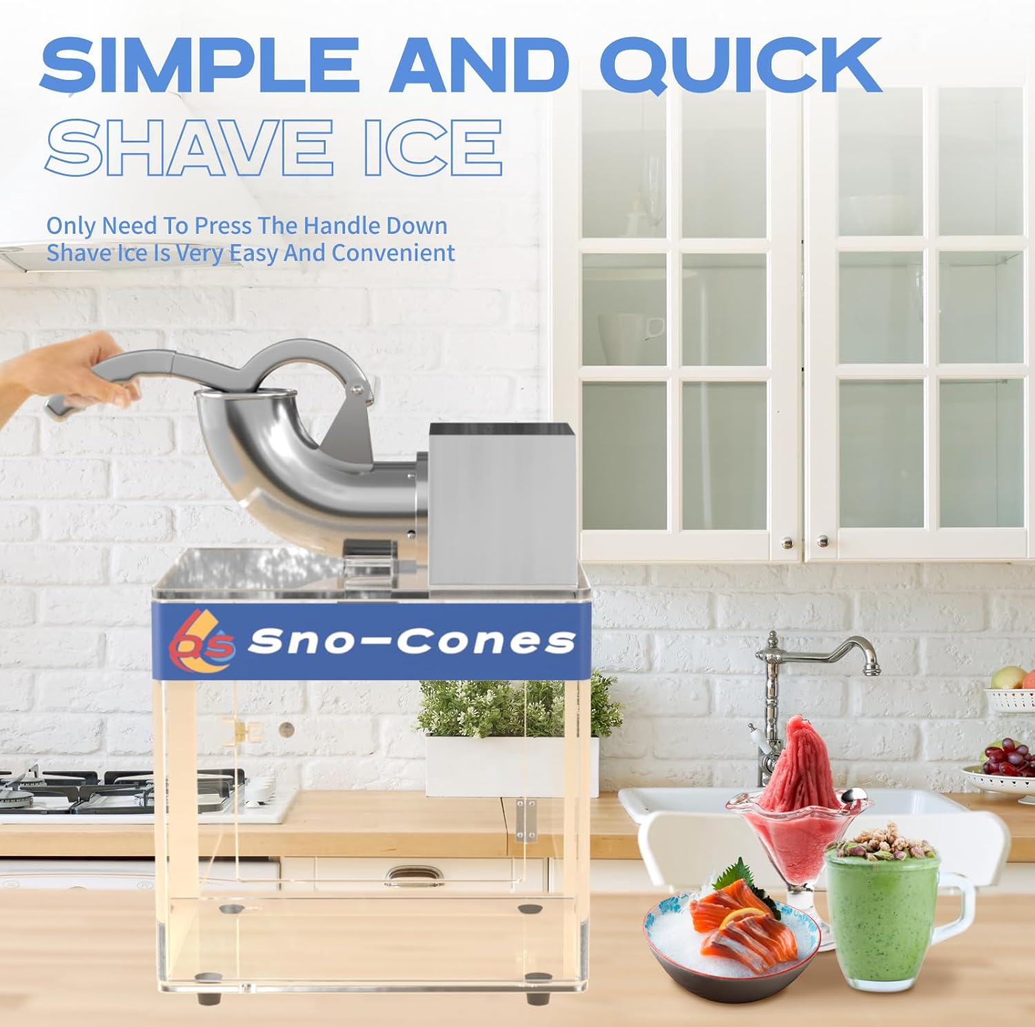 Snow Cone Machine,Commercial Shaved Ice Machine 500lbs/H Stainless Steel Ice Shaver with Dual Blades,110V Electric SnowCone Maker with Safety On/Off Switch for Home, Party, Restaurant, Bar