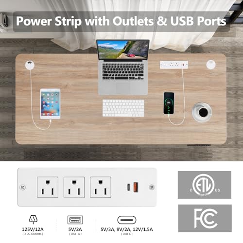 farexon Electric Standing Desk 55 x 24In with Charging Station, Stand up Desk with Oversized Mouse Pad, 2 USB Ports & 3 Power Outlets, 4 Caster, 4 Preset Heights Easy to Set（Brown）