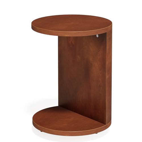 Tribesigns Solid Wood End Table, Set of 2, C-Shaped Round Side Table for Sofa, 2-Tier Couch Table for Small Space, Living Room, Easy Assembly, Walnut
